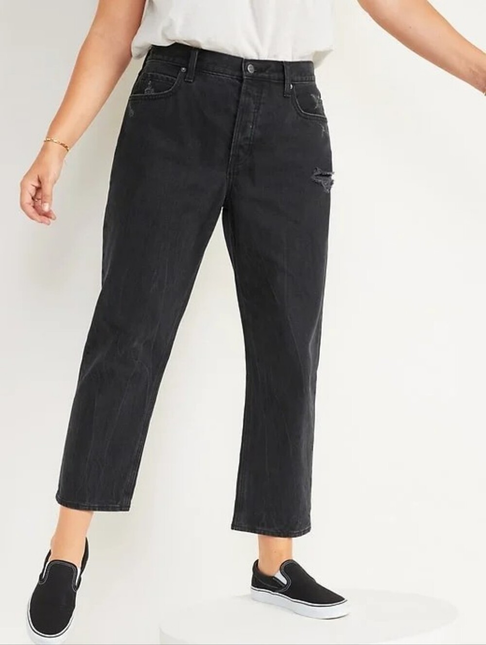New With Tags Old Navy Size 8 High-Rise Slouchy Straight Crop Distressed Jeans